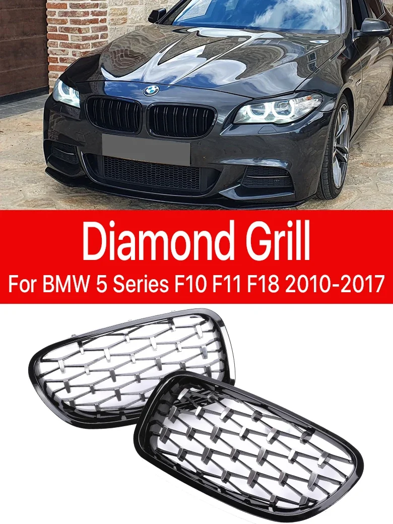 M5 Front Bumper Kindey Inside Grille Chrome Diamond Black Grill Cover Facelift  For BMW 5 Series F10 F11 F18 2010-2017 520i 528i