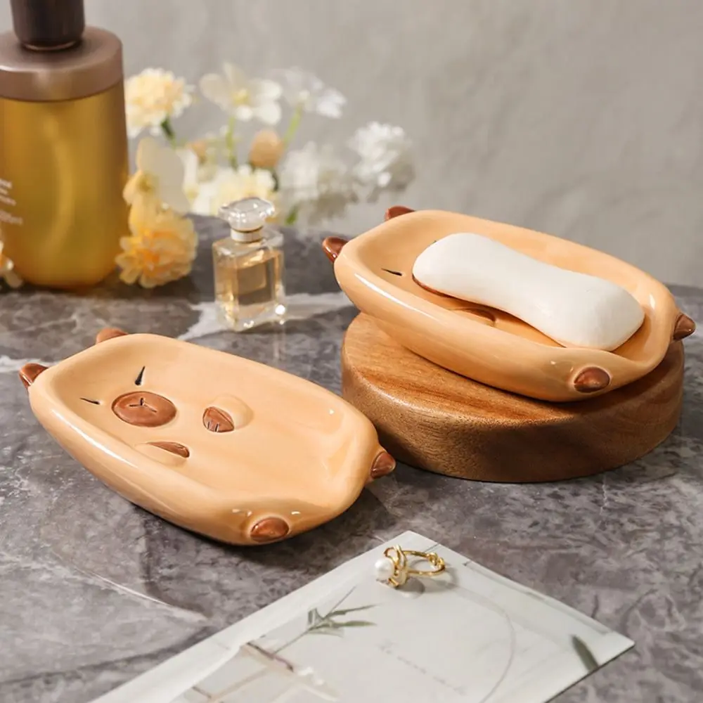 

Ceramic Capybara Soap Tray Sloping Base Quick-dry Self Draining Soap Holder Cartoon Thicken Shower Soap Dish Household