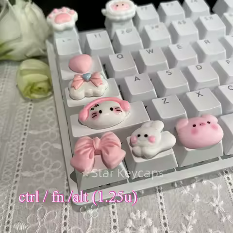 Cute Cartoon Handmade Keycaps Mechanical Keyboard Caps Accessories Custom 1.25u Atrl / Fn / Alt Pink PBT Key Caps