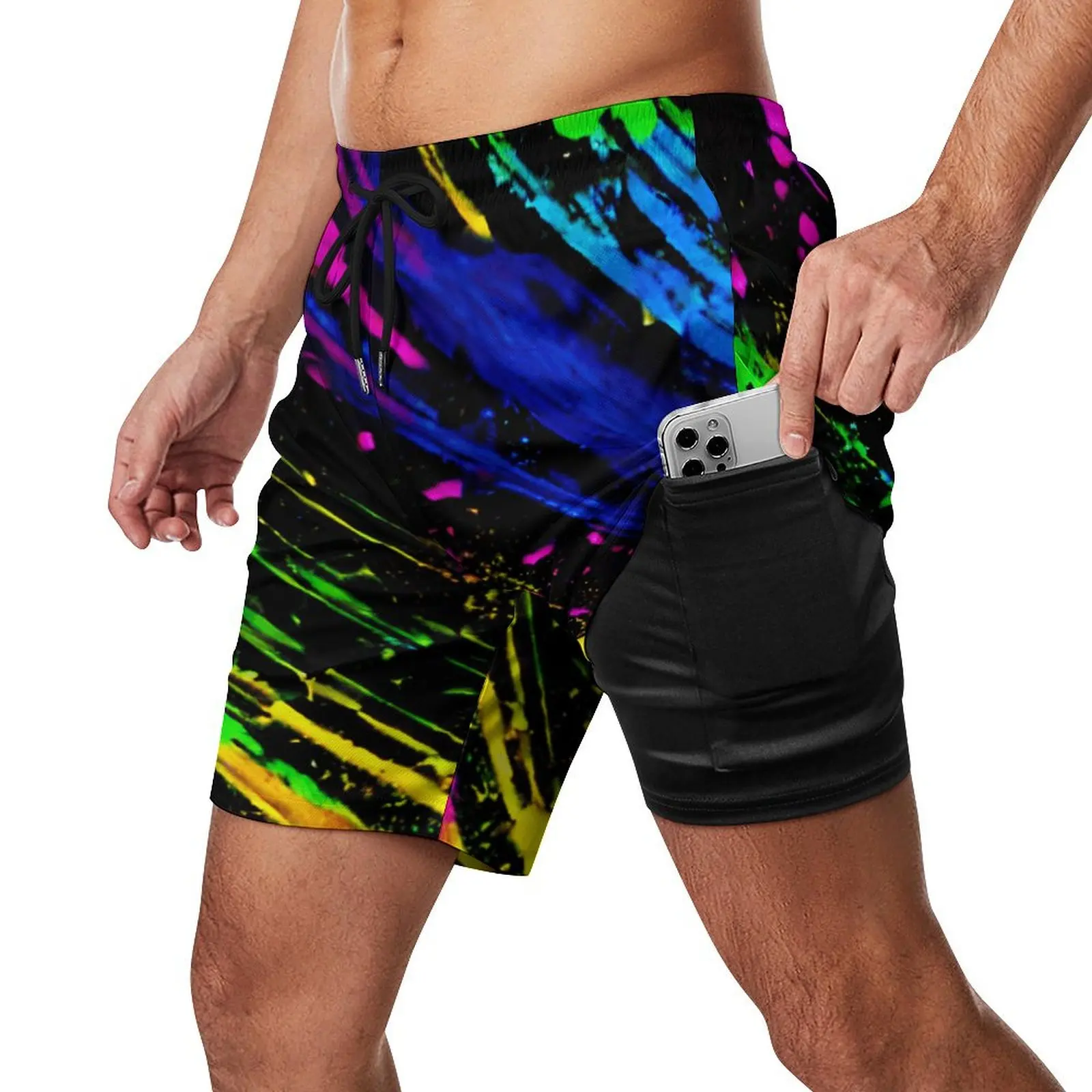 Men's Sports Beach Shorts Color Paint Splash Pattern Beach Men's Casual Printed Shorts Sports Fitness Men's Shorts