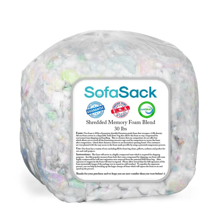 

Sack Shredded Foam Refill Memory Foam Filling Refill for Bean Bags, Dog Beds and Pillows, 30lbs, MultiColor