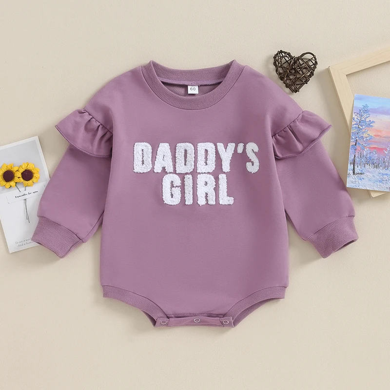 2023-10-04 Lioraitiin 0-18M Baby Giris Oversized Sweatshirt Romper Long Sleeve Bubble Daddys Girl Bodysuits Sweater Clothes