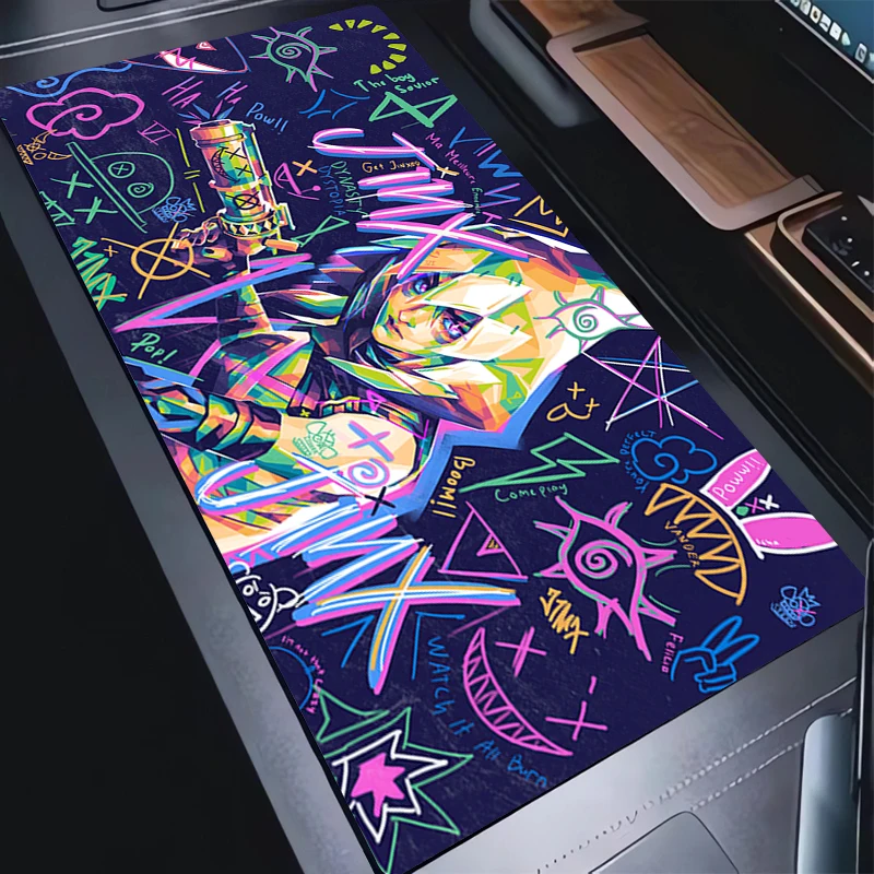 Mouse Pad PC 900x400 Colorful Graffiti Desktop Mouse Mat League of Legends Jinx Mousepad Laptop Arcane Anime Girl Keyboard Pad