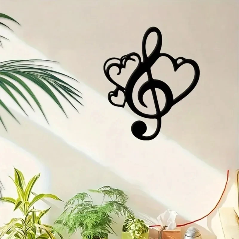 Arte de pared musical de metal con doble corazón y clave de sol, regalo para parejas, aniversario, 1 unidad