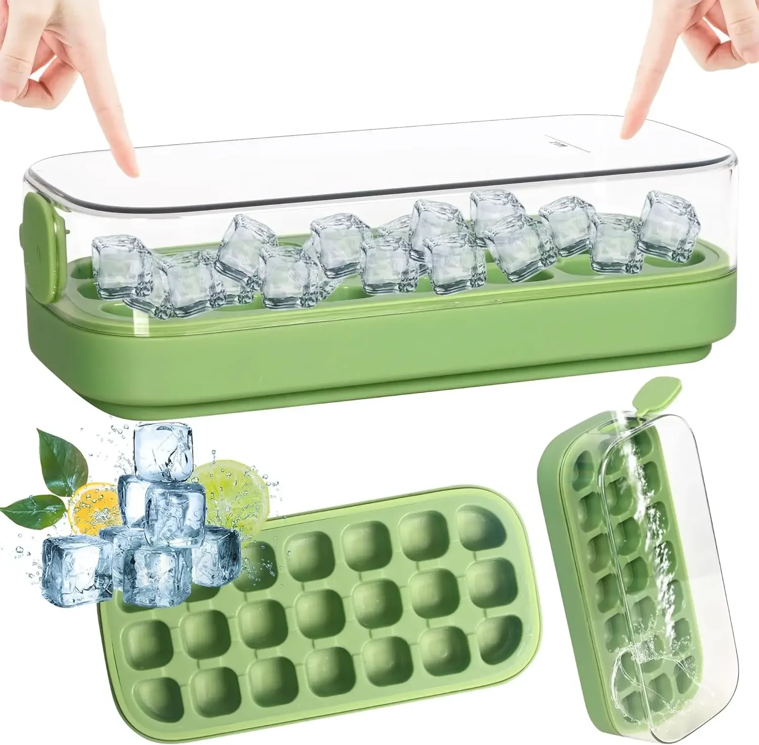 

21 Grid Silicone Ice Cube Mould with Lid Soft Bottom Ice Cube Mold Square Fruit Ice Cube Maker Tray Kitchen Accessories Summer