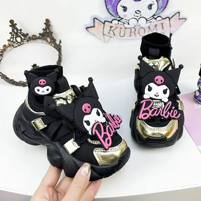 Sapatilhas casuais respiráveis para crianças, Sapatos esportivos Kawaii Sanrio Mesh, Pingente Y2k Kuromi Doce, Presentes para crianças, Primavera