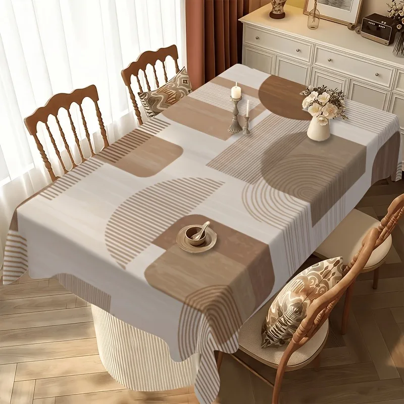 1pc Bohemian Geometric Print Tablecloth Neutral Tone Stain Resistant Dining Table Cover for Kitchen Dining Room Home Decor