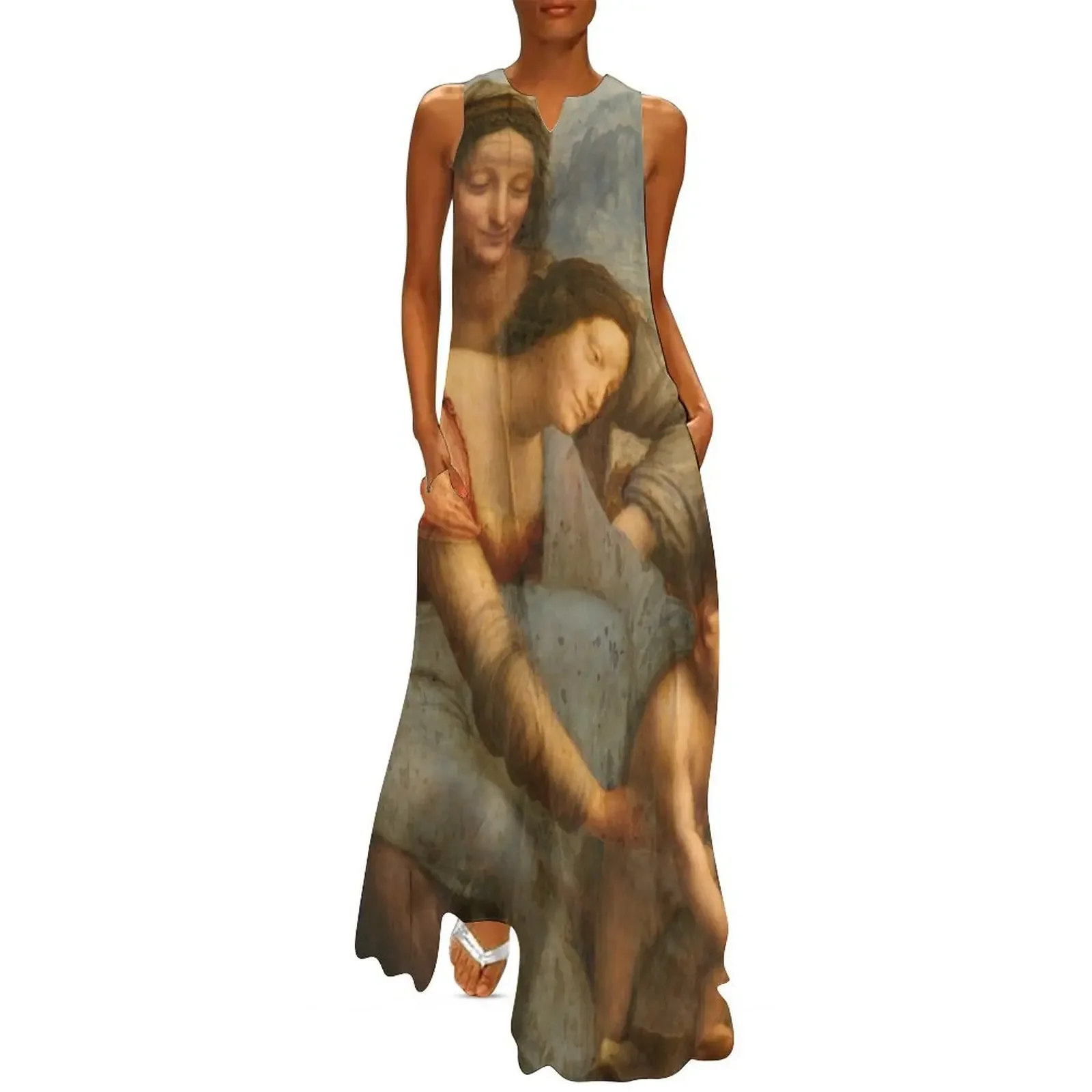 

The Virgin and Child with Saint Anne, c.1503 oil painting by Leonardo da Vinci Long Dress clothes for women Dress