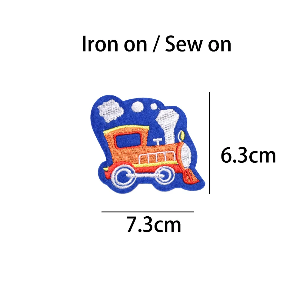 7pcs Train Patches Sew on  Train Birthday Theme Party Decorations Cartoon Train Embroidered Applique Iron on Clothes Stickers