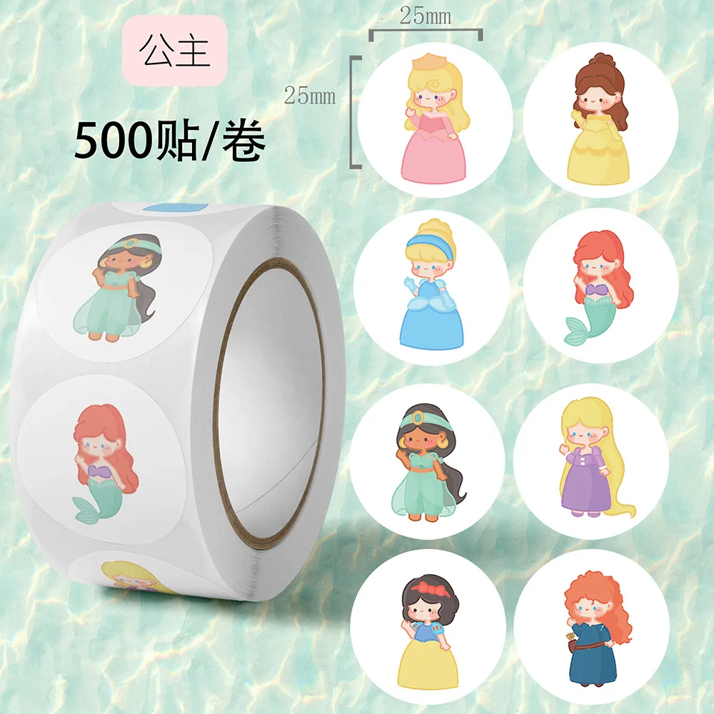 500Stickers/Roll Cute Disney Princess Stickers Student Handbook Cartoon Decorative Sticker Gift Seals computer Anime Accessories