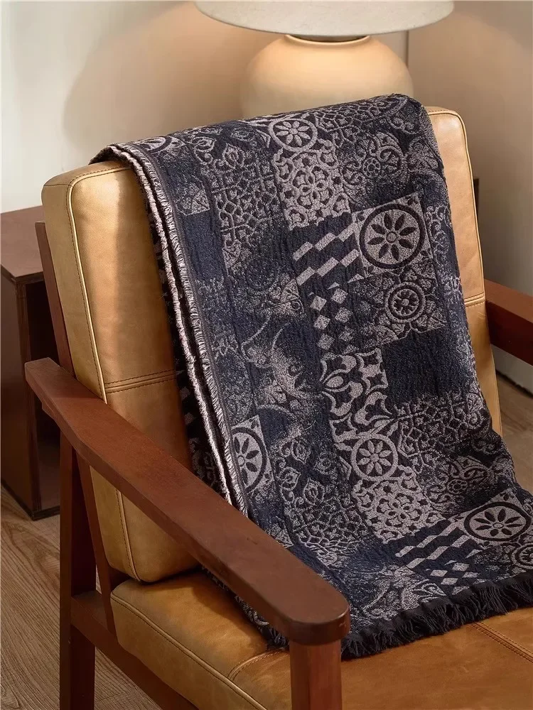 Elegant 100% Cotton Vintage Fringed Throw Blanket - Multi-Use Couch, Nap, Shawl & Travel Blanket for Sofa Bedding and Home Decor