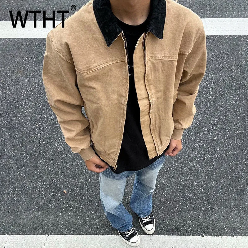 

WTHT модные мужские лоскутные повседневные пальто контрастного цвета в винтажном американском стиле с лацканами и длинными рукавами, мужская куртка 202, осень 2A1995