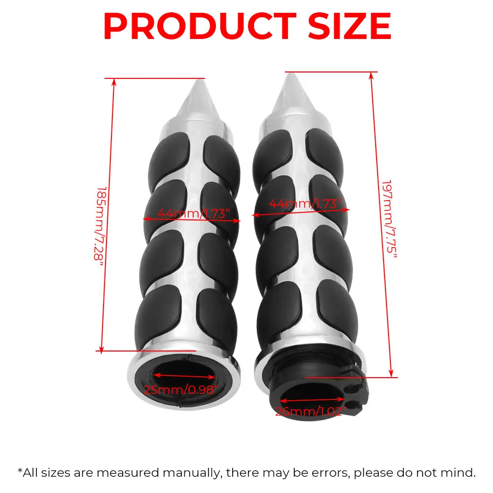 Motorcycle Handle Grips For Harley Davidson 1982-2024 Billet Aluminum And Rubber Chrome Spike Style Non Slip Design Comfort Grip