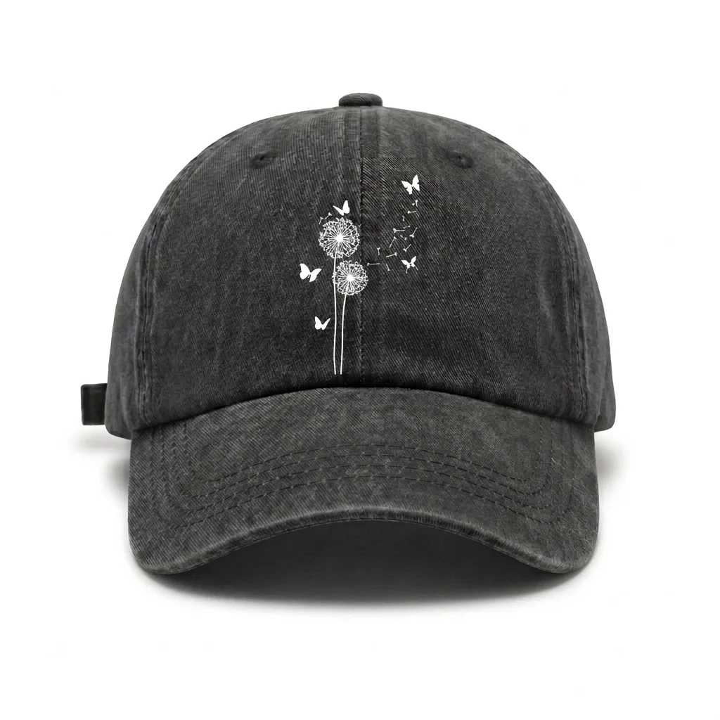 Adjustable Unisex Vintage Key and Butterfly Graphic Baseball Cap, Vintage Washed Dad Hat, Vintage Aesthetic Gift for Women