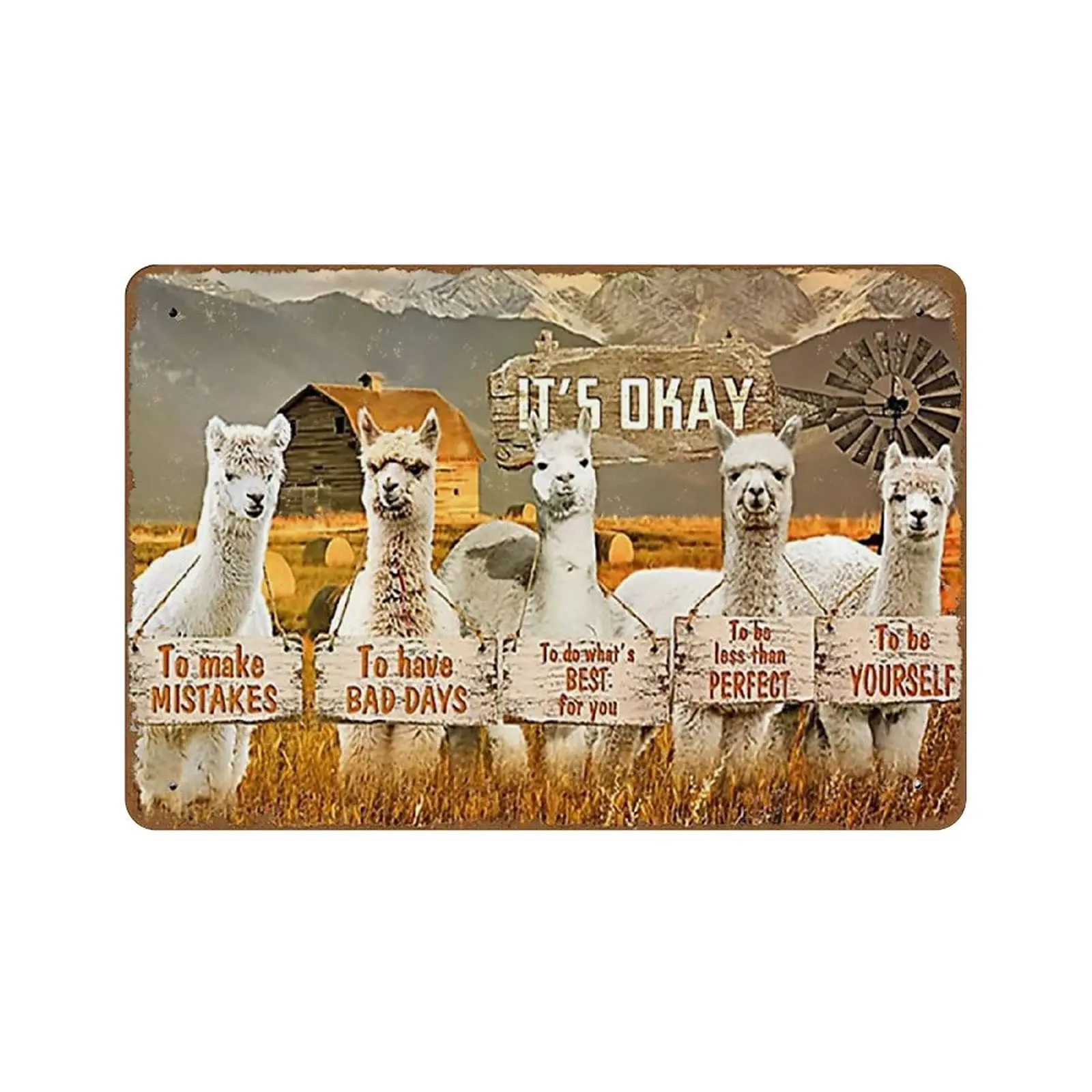 Llama It's Okay To Make Mistakes Poster Llama Lover Poster Cute Llama Art Wall Decor Novelty Hot Coffee Poster Metal Tin Sig