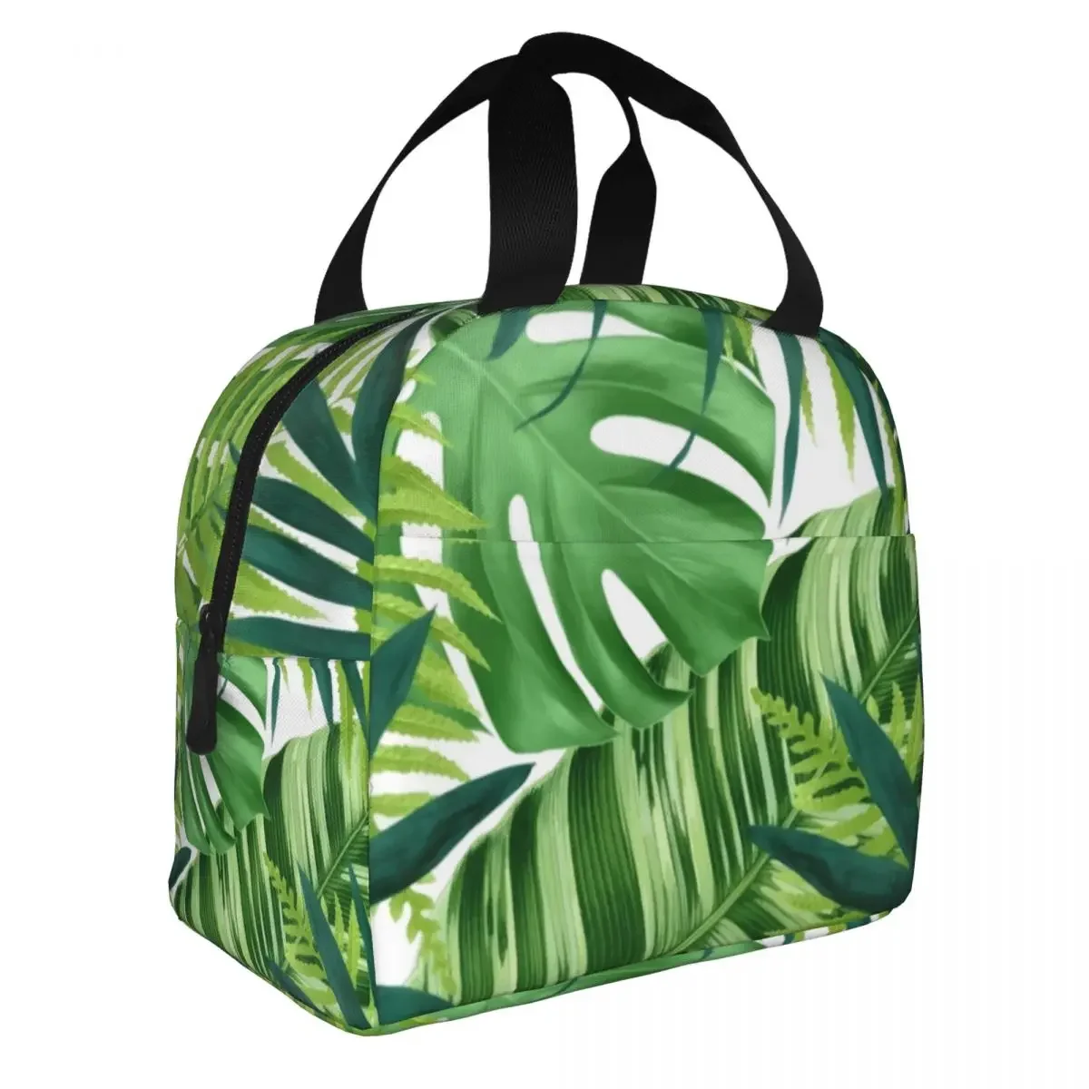 Lunch Bags for Men Women Tropical Leaves Thermal Cooler Bags Waterproof Travel Plant Canvas Tote Bento Pouch