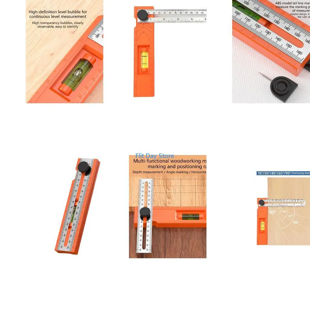 F92C Woodworking Ruler Scribing Ruler Adjustable Angled Marking 15-90 Degree For Gauge