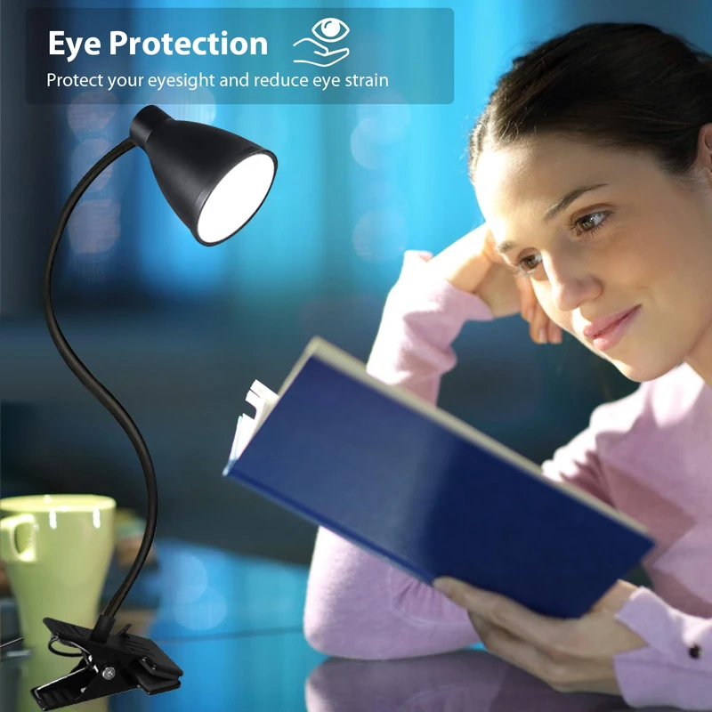 Lampka biurkowa LED z klipsem USB Book Light 360 °   Elastyczna ochrona oczu, giętka szyjka, 3 poziomy jasności, regulowana lampka do czytania przy łóżku. — zdjęcie 6