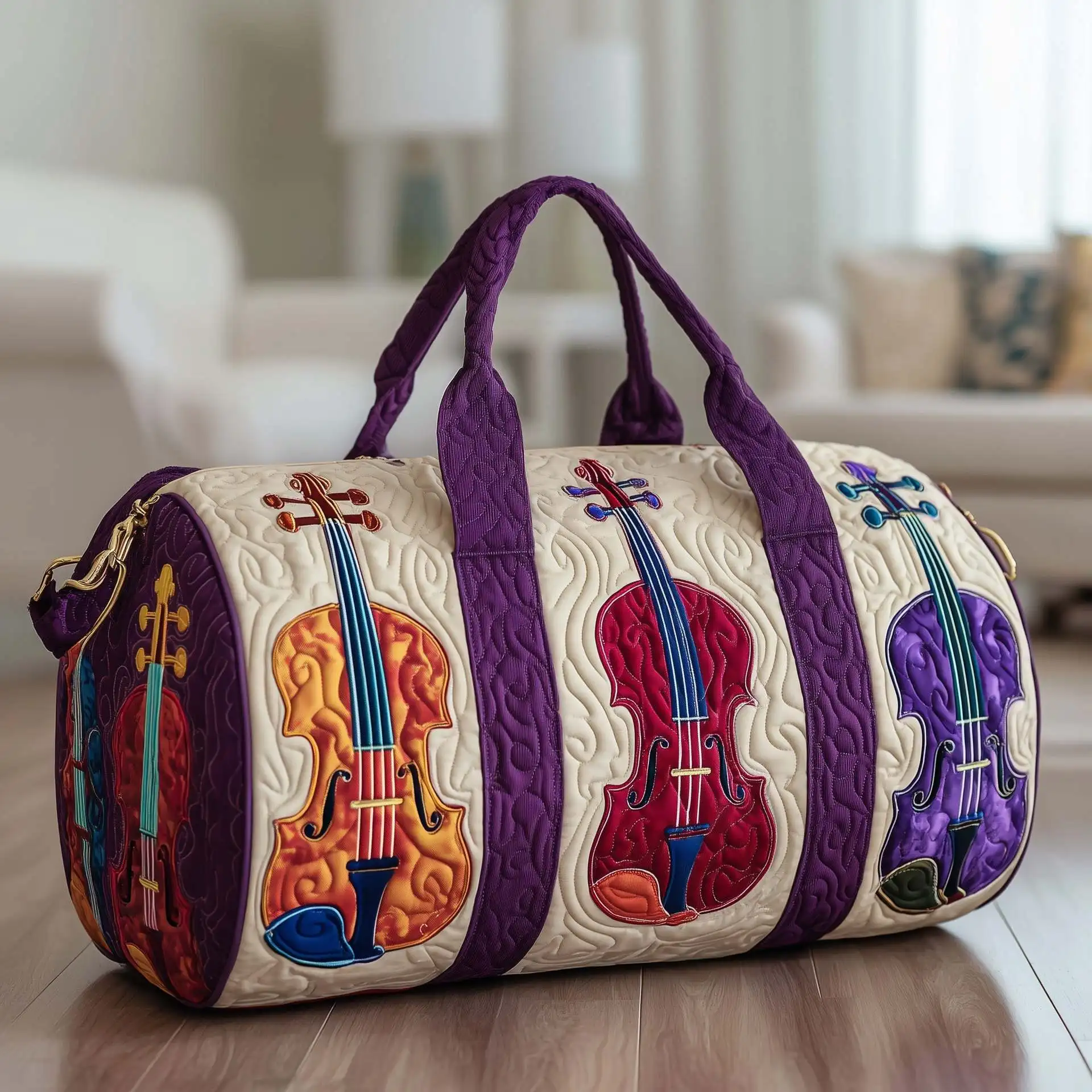 

New style‌‌‌ Violin 3D Print Quilted Duffle Bag Women Men Travel Tote Handband 2026 Outdoor Weekender Bag