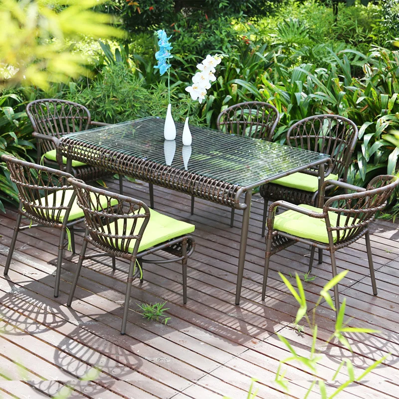 Outdoor rattan chair kit combination rattan casual table and chair rattan table balcony chair outdoor open-air wrought iron chai