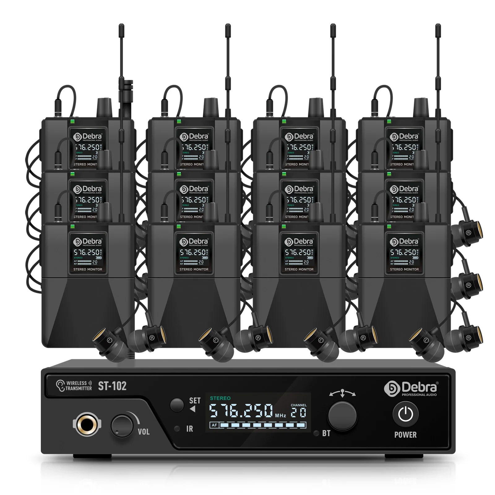 Debra Stereo  Wireless In-Ear Monitor System ST-102 with Bluetooth UHF range 80-300m for stage, recording, instrument,drummer