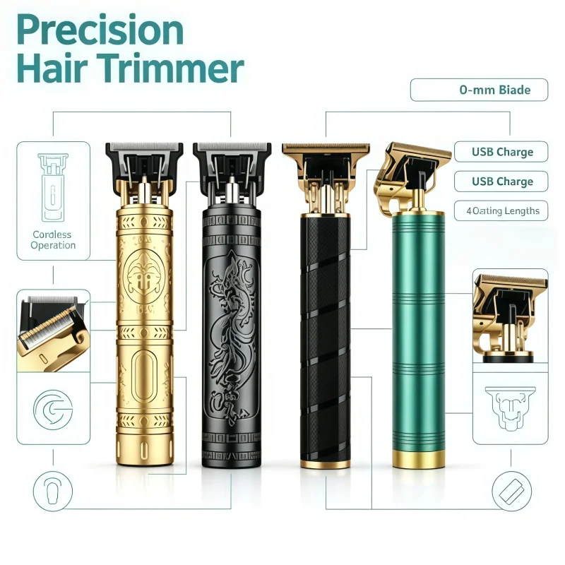 Vintage T9 Electric Haircut Scissors - Rechargeable Men's Hair Clipper - Professional Barber's Beard Trimming Tool