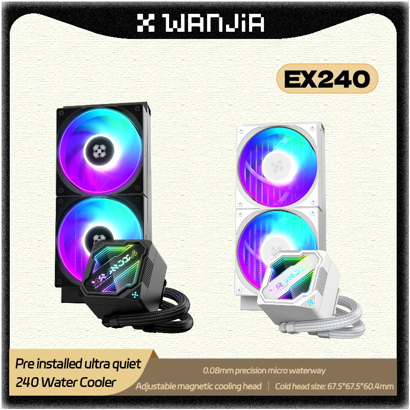 WANJIA EX240 ARGB CPU Liquid Cooler Adjustable Magnetic Cooling Head Pre installed Ultra Silent 240mm Water Cooler Radiator