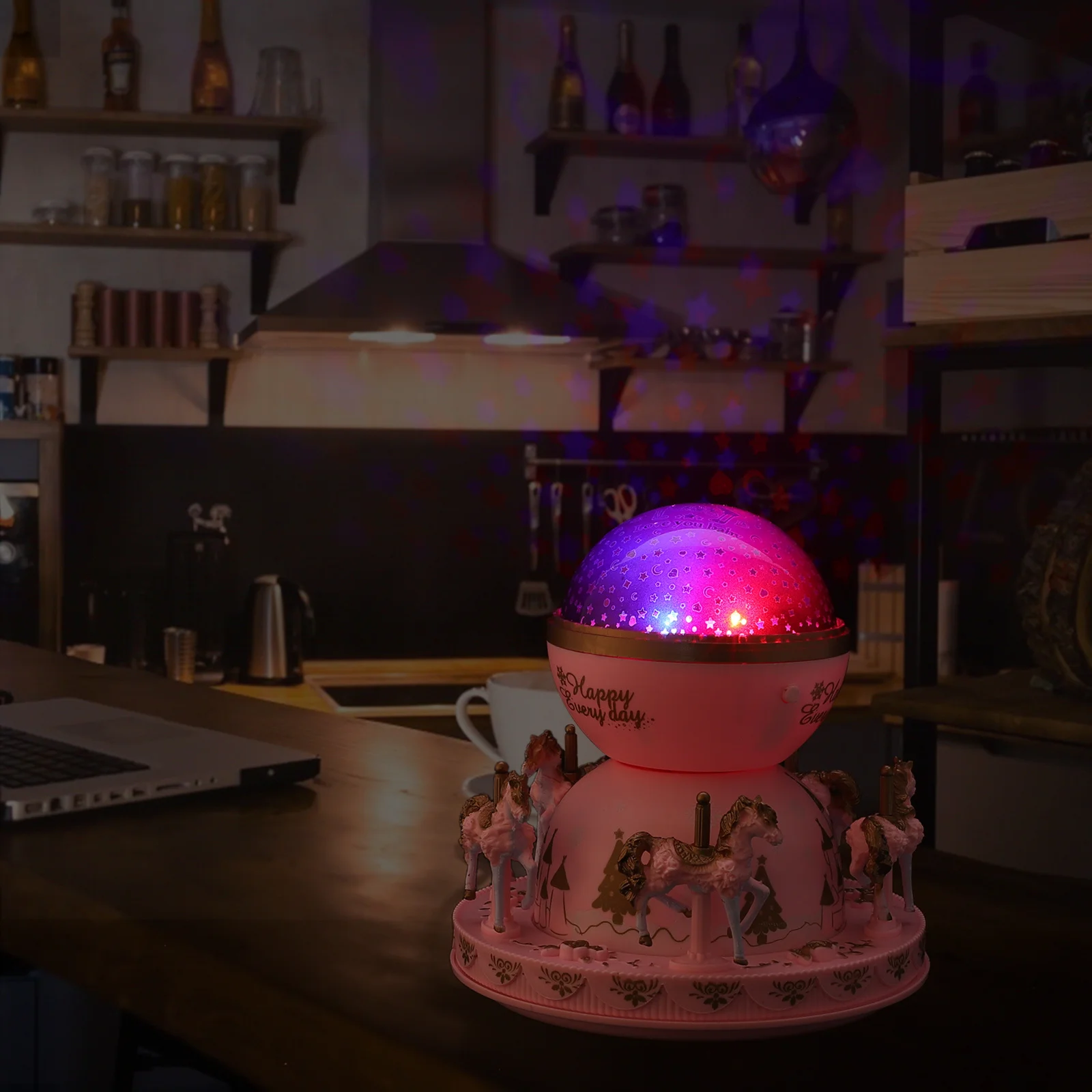 

Creative Carousel Music Box Projection Light Charming Melody Lamp for Kids Bedroom Decor Unique Portable Projection Light
