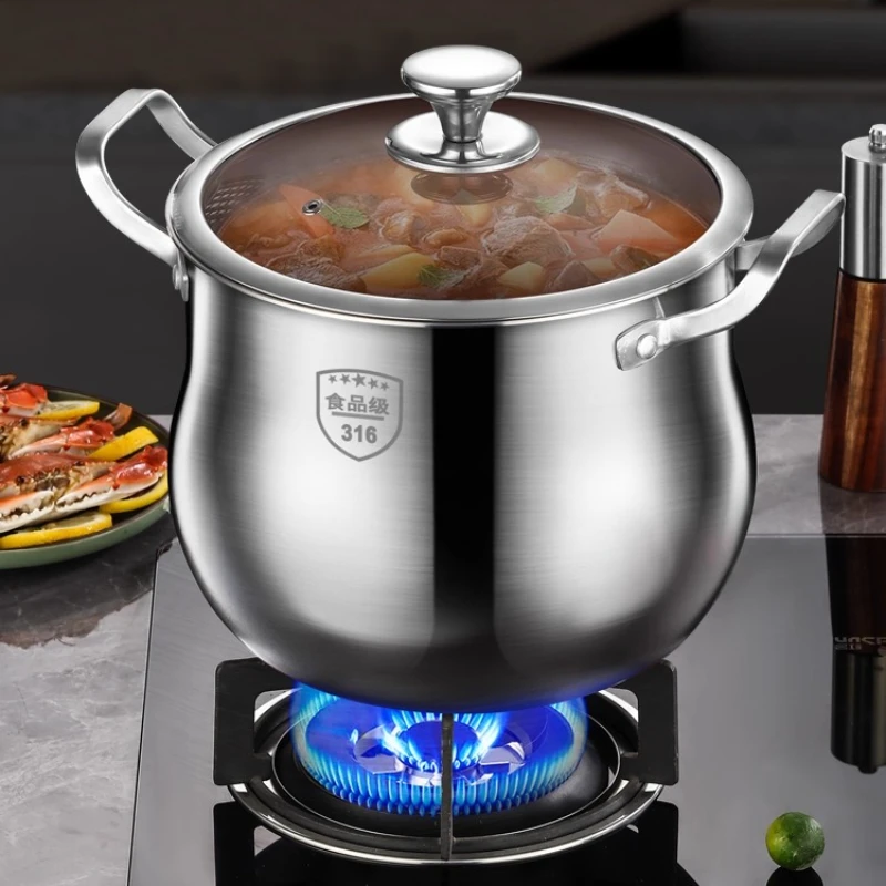 ‌Commercial 316LStainless Steel Stockpot,Large Capacity Deep Soup Pot,Rivet-Free Curved Cooking Pan,Universal Pot for Induction