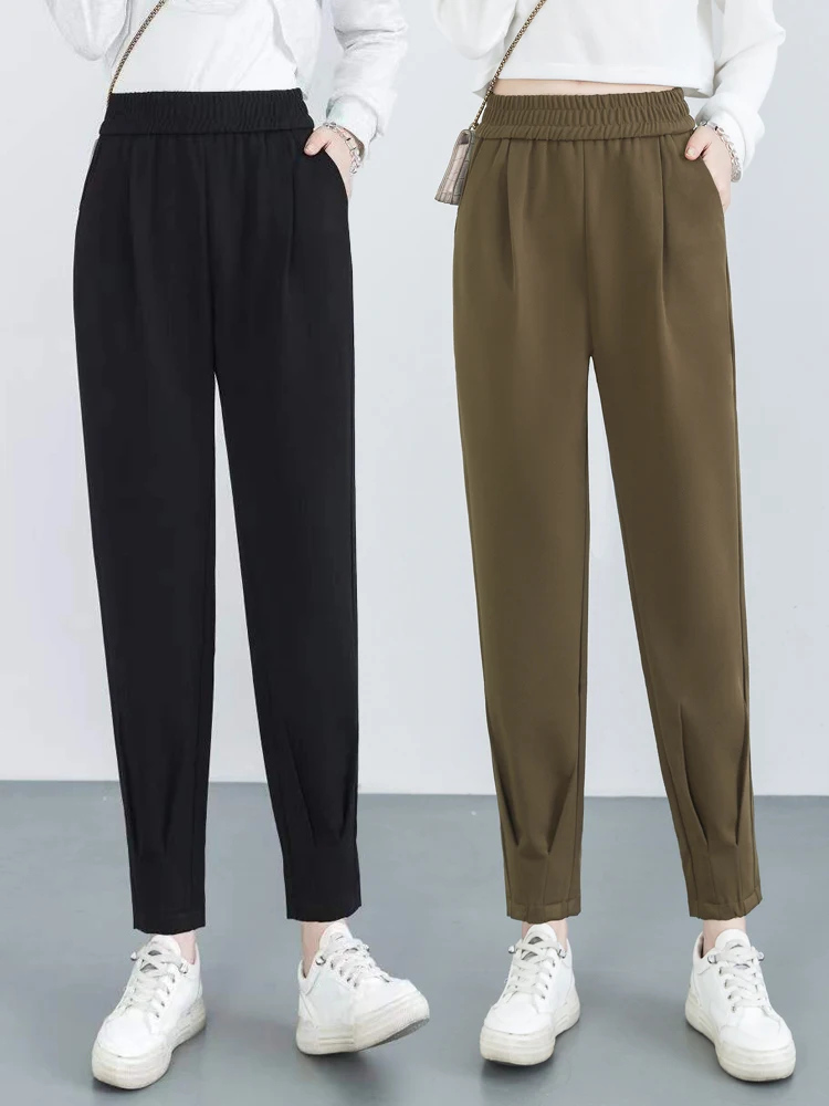 

High Waist Casual Nine Points Women's Harlan Pants Spring Autumn Loose Elastic Waist Loose Dad Pants Style