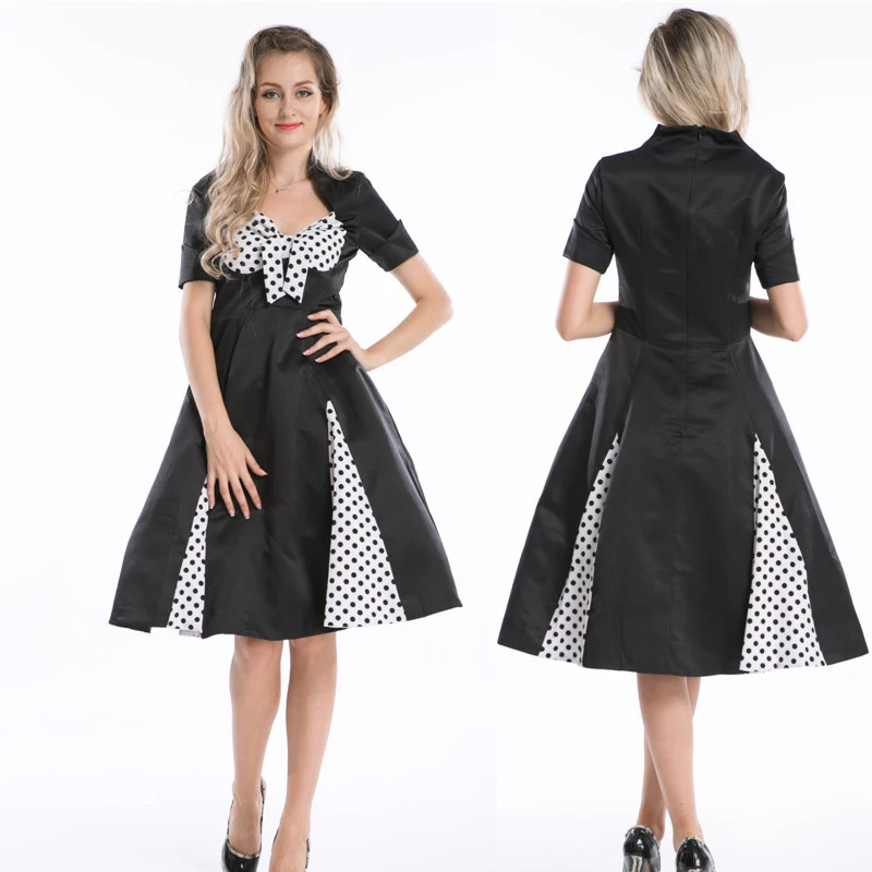 Plus Größe S-5XL Vintage Plissee Tupfen Rockabilly Retro Ausgestelltes Kleid Pin Up Schaukel 50s 40s Retro Kleid