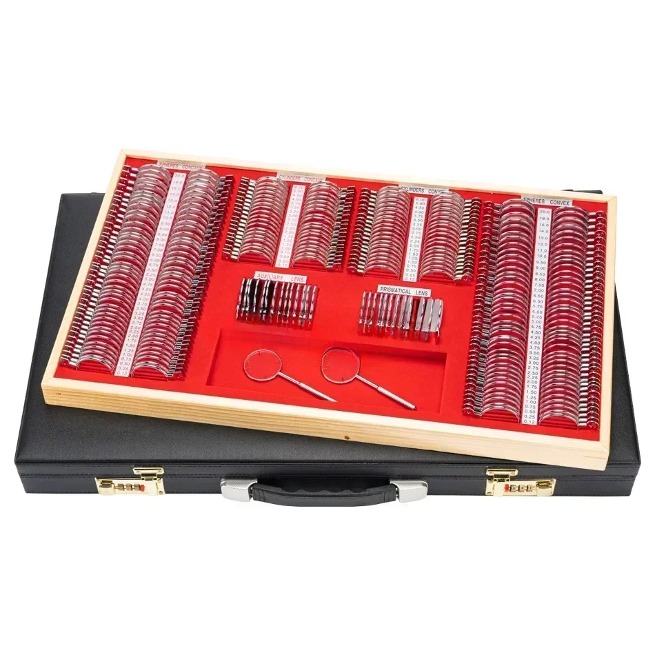 مجموعة عدسات طب العيون من الدرجة A com estojo de couro، حافة معدنية بصرية، lrest de test، Equipamento Opstico de alta kvalitet، JS-26