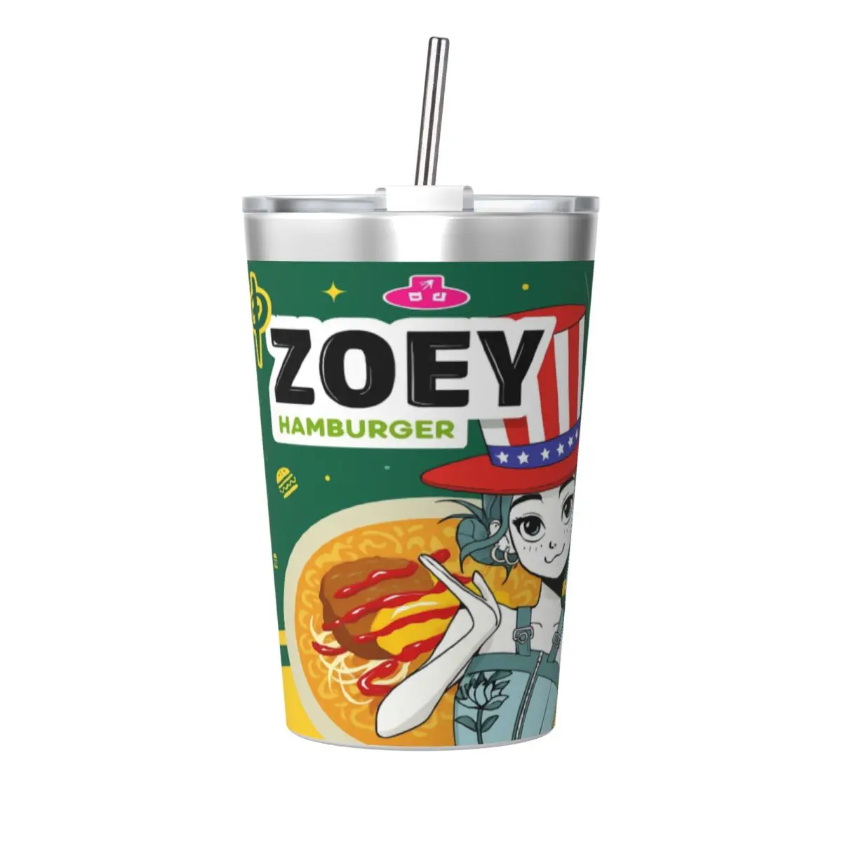 

Детский стакан Kpop Demon Hunters Ramen Zoey, 12 унций, стакан из нержавеющей стали с двойными стенками, вакуумная изоляция, чашка с соломинкой