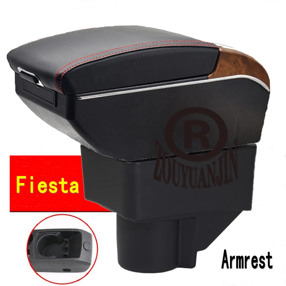 

For Ford Fiesta Armrest Box Elbow Rest Center Console Storage with Phone Charging USB Interface Cup Holder