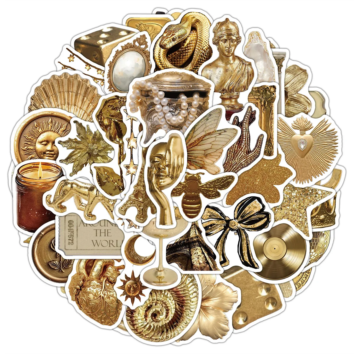 50 Pcs Vintage Gold Aesthetic Graffiti Stickers Waterproof Vinyl Decals for Laptop Phone Case Journal Gift