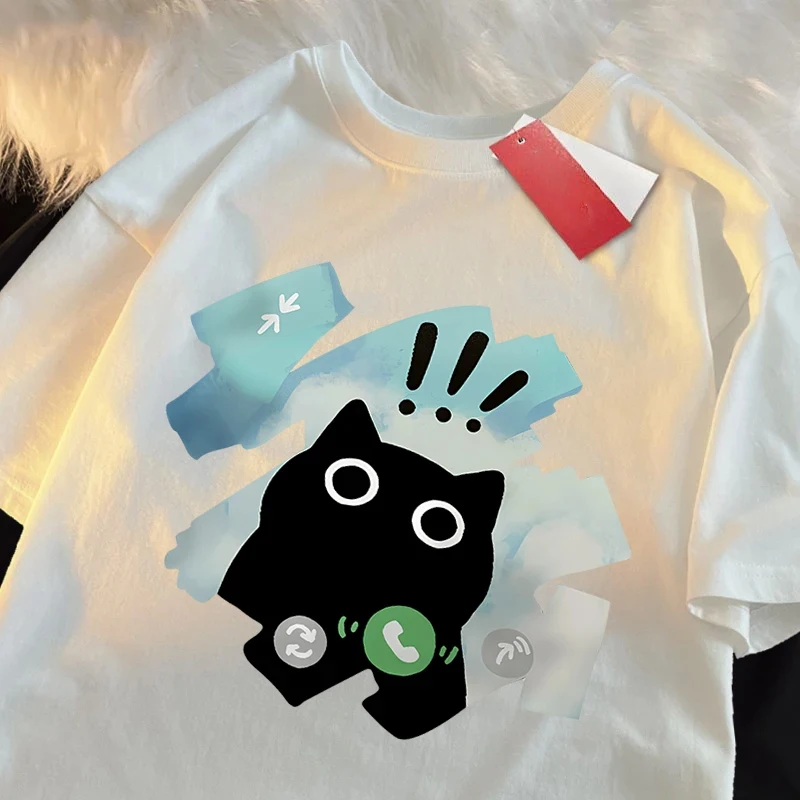 

Voice Call Black Cat Style T Shirt Men Women Fashion Tshirts Y2k Tops Loose Street Hip Hop Oversized T Shirt