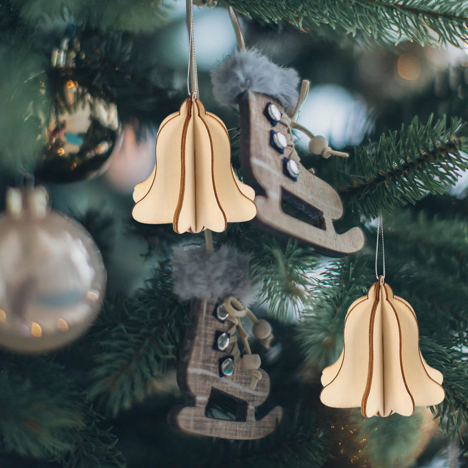 

6Pcs Unfinished Wooden Christmas Tree Ornaments Hanging Decor for Painting Staining or Crafting Xmas Decoration