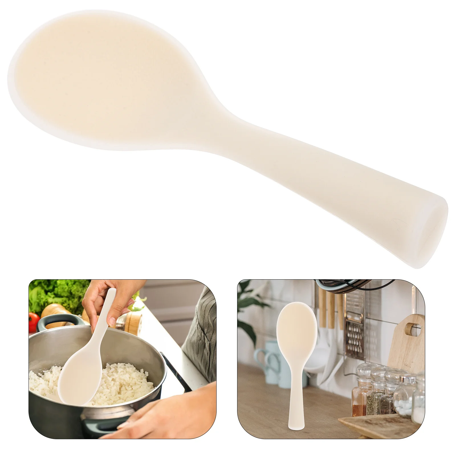 

Silicone Rice Paddle Nonstick Ergonomic Handle Standing Design Easy Clean Large Capacity Kitchen Rice Spoon For Home