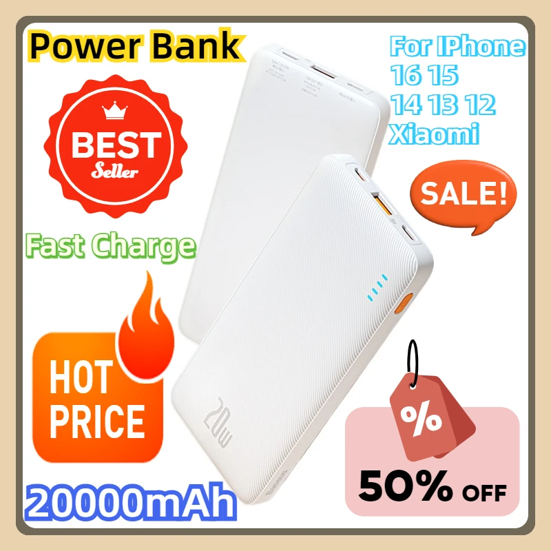 

For IPhone 16 15 14 13 12 Xiaomi 20W Power Bank 20000mAh Fast Charge Powerbank