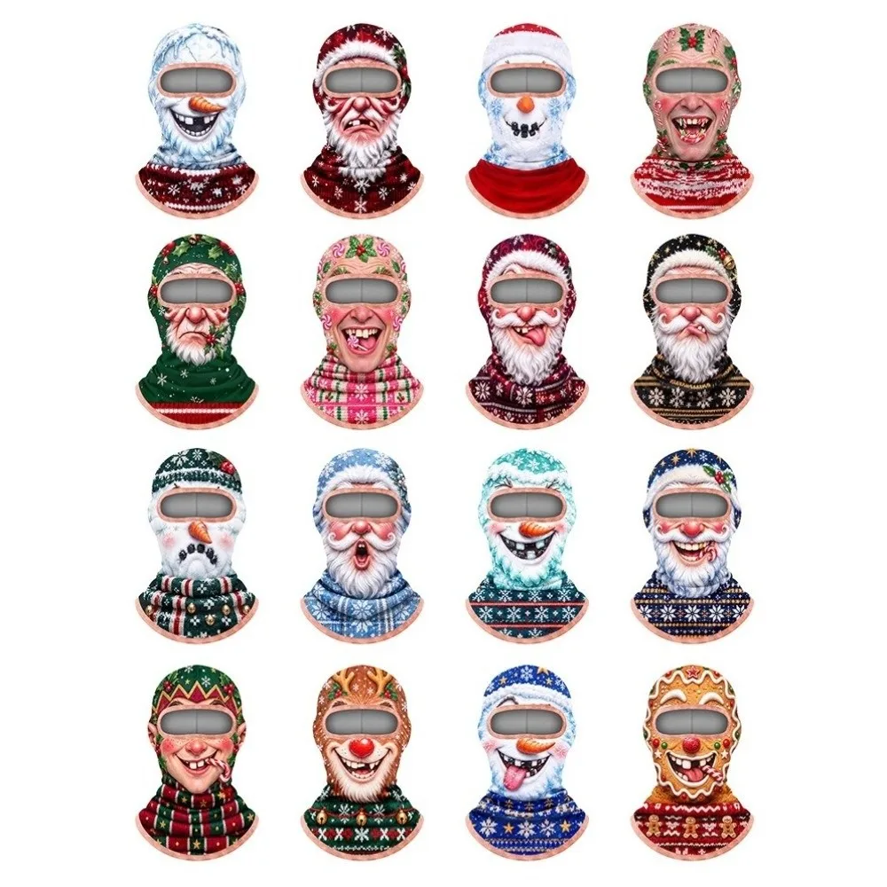 Prank 3D Printed Funny Face Balaclava Thermal Santa Claus Full Face Hood Warm Windproof Neck Gaiter Christmas Party