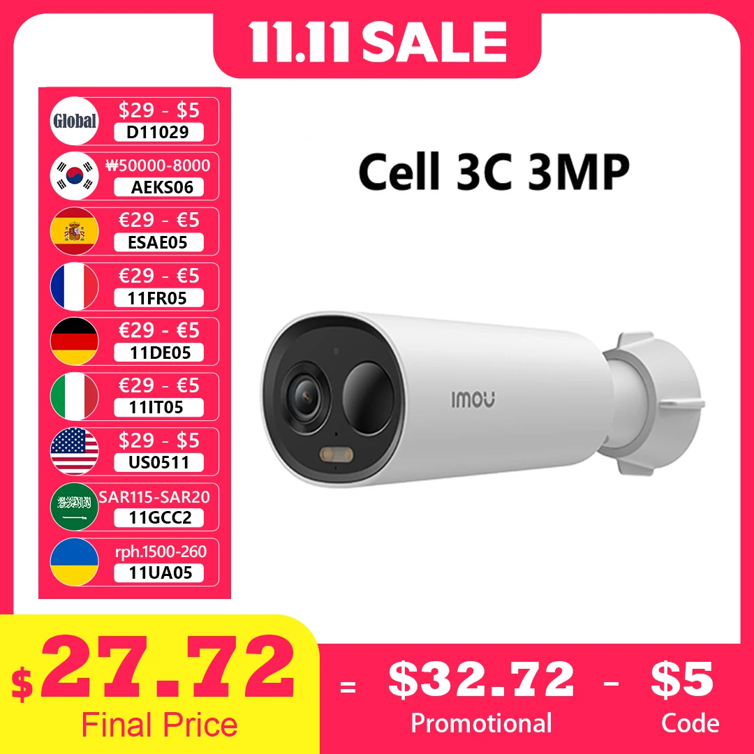 

IMOU Cell 3C 3MP Battery Powered Security Camera Outdoor Wireless WIFI Camera Two-Way Talk Surveillance Camera IP66 Weatherproof