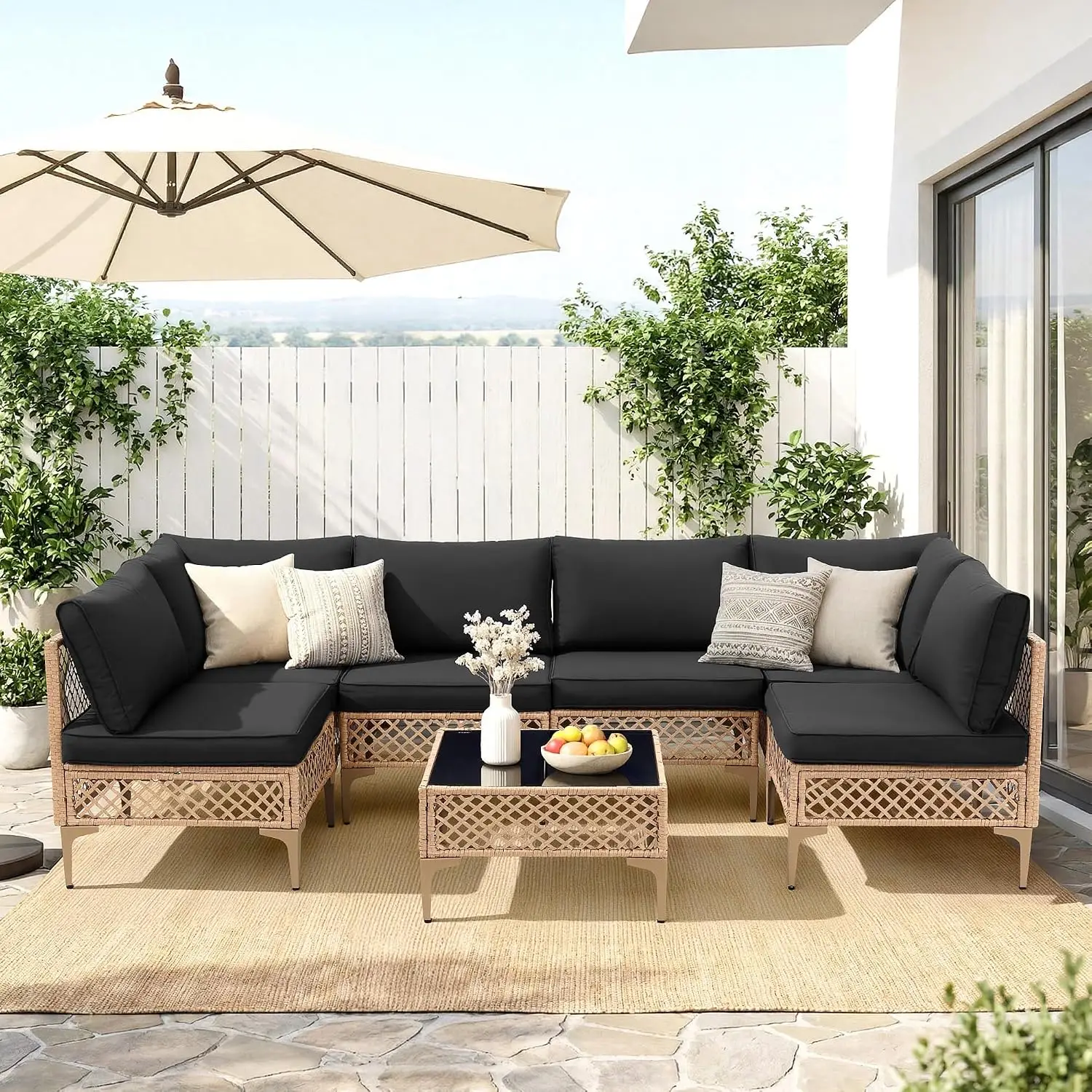 7 Piece Patio Furniture Set, Outdoor Wicker Sectional Sofa Set, Customized