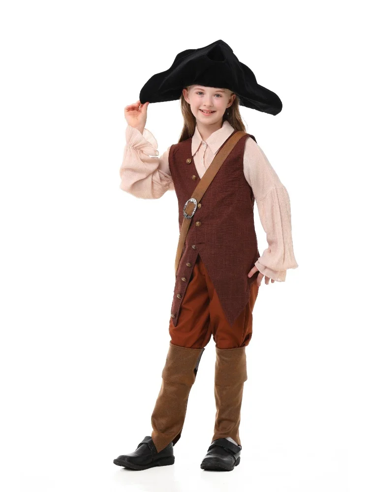 Erwachsenen-Vintage-Piratenkostüm, Gerüschte Bluse, Knopfweste, Schwarzer Dreispitz, Halloween-Bühnenauftritt, Ausgefallenes Outfit-Set – Detail 21