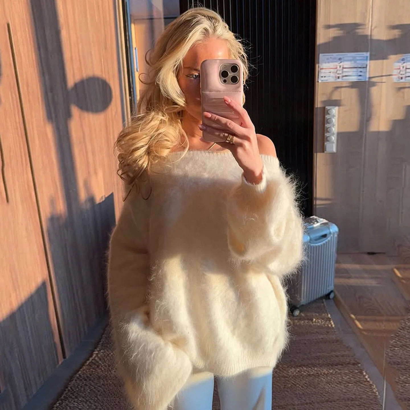 فضفاض متعدد الاستخدامات اللون قبالة الكتف أعلى عارضة Sle Thiened الصوفية المرأة سترة نقية غير متصل S #2