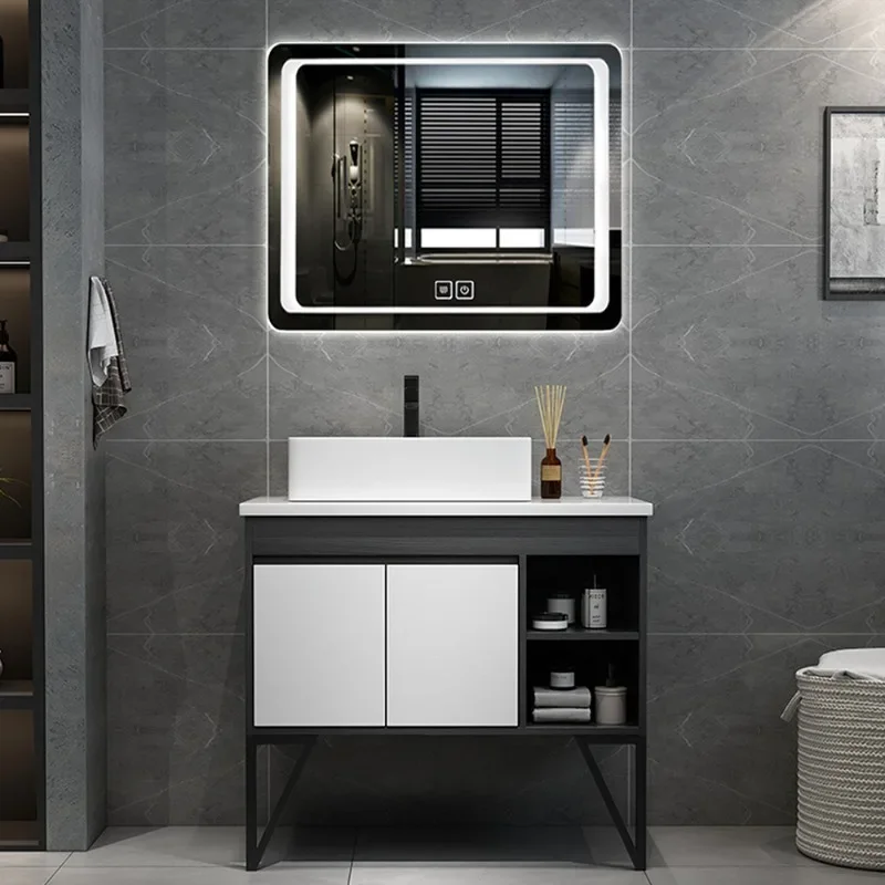 Hanging ready-made pvc rotating wash basin wall-mounted corner bathroom luxury wash basin mirror cabinet furniture