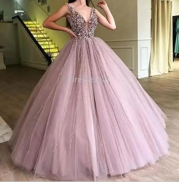 

ANGELSBRIDEP Beading Party Dress Quinceanera Dresses 15 Party Sparkly Beading Tulle Formal Masquerade Cinderella Birthday Gown