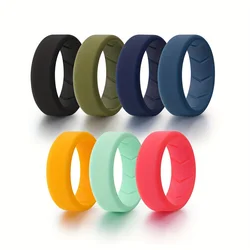 7 Pack Mens Silicone Wedding Bands, 8mm Wide Rubber Wedding Rings, Hypoallergenic Breathable Men's Silicone Ring for Him