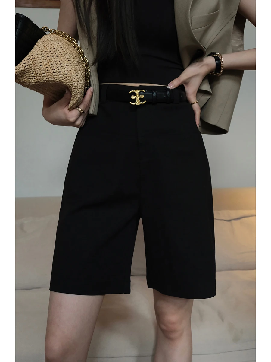 

Yum Star Bermuda orts Women's Casual High Waist Slimming Summer 2023 New Sle Five-Quarter Length l Waist