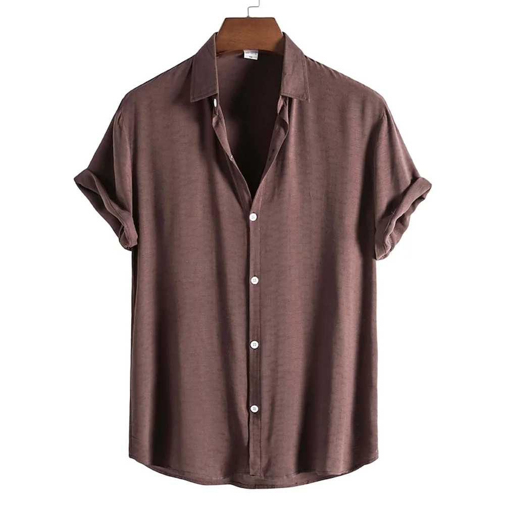

Summer New Europe and The United States Men Large-size Short-sleeved Solid Color Shirt Youth Fashion Lapel Single-breasted Shirt