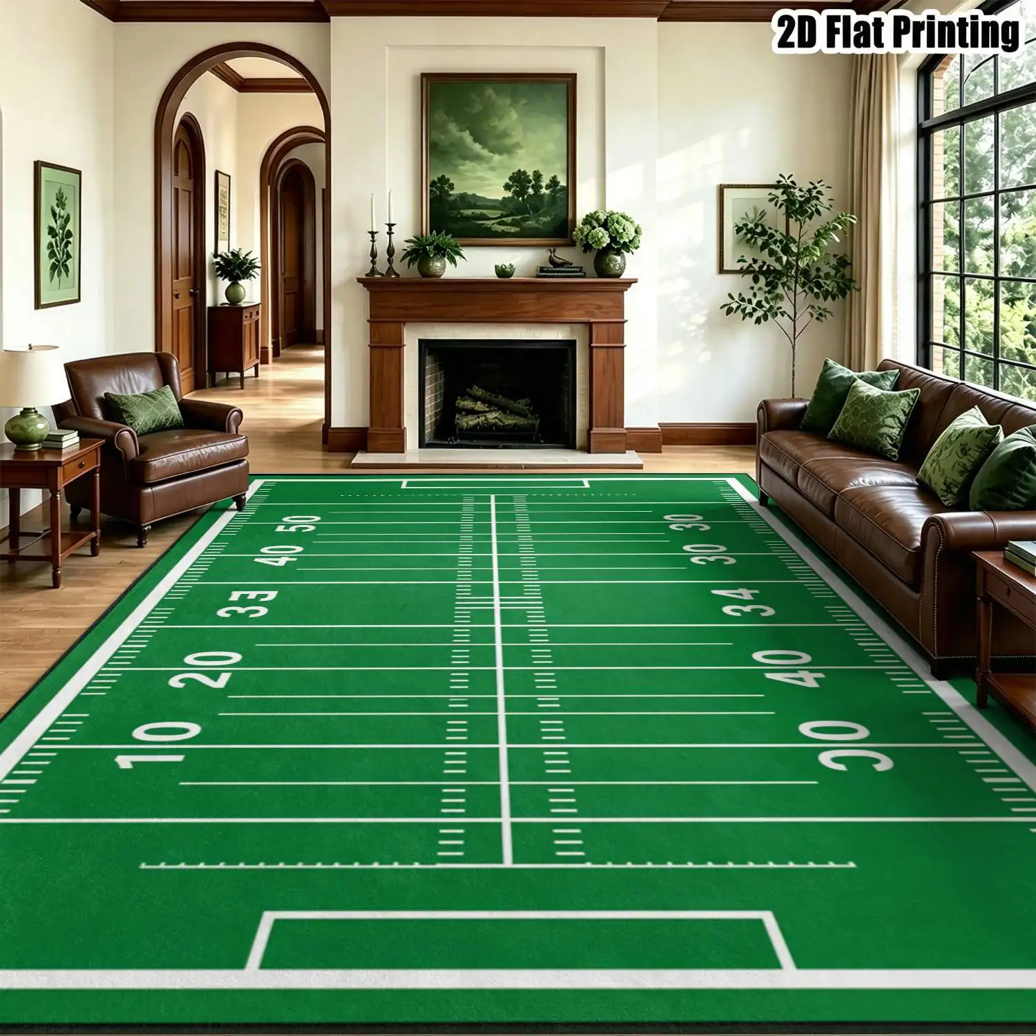 1Pc 2D Printed Green American Court Line Pattern Carpet, Modern Minimalist, European Style, Geometric Striped, Instagram Floor Mat, Home Decor, Multi-Size, Machine Washable, for Living Room, Bedroom, Dining Room, Entrance, Study